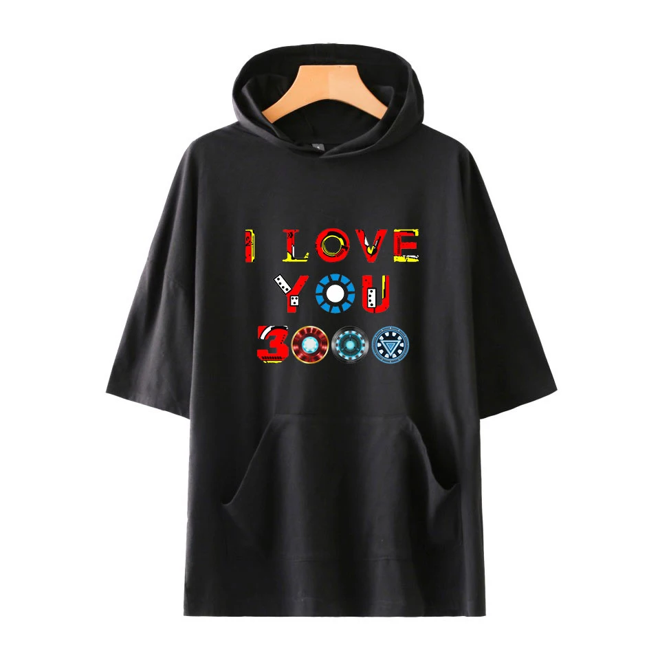

T Shirts Avengers Endgame Hip Hop Hooded Funny T-shirts Print I Love You 3000 Men Summer Short Sleeve Black Street Clothing
