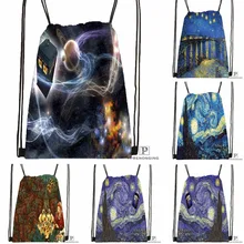 Пользовательские Ван Гог Звездная ночь походная сумка на шнурке для мужчин и женщин милый рюкзак дети ранец(черная спина) 31x40 см#180531-01-11