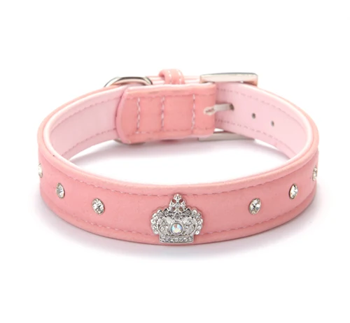 Rhinestones Crown Dog Collar Soft Velvet Material Adjustable necklacePet Dog Cat Collars with 4colors XS S M L XL Free shipping 