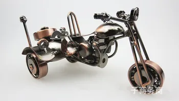 

1PC Fashion Three Rounds Motorcycle Model Handmade Metal Crafts Antique Bronze Iron Motor Model Desk Decoration Holiday MB 005