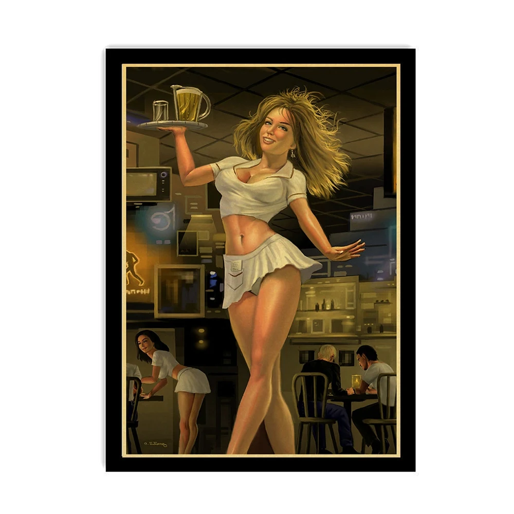 New World War II Sexy Pin up Girl Vintege Poster Home Room Wall sticker Kraft Paper Posters and Prints Art Wall Decor
