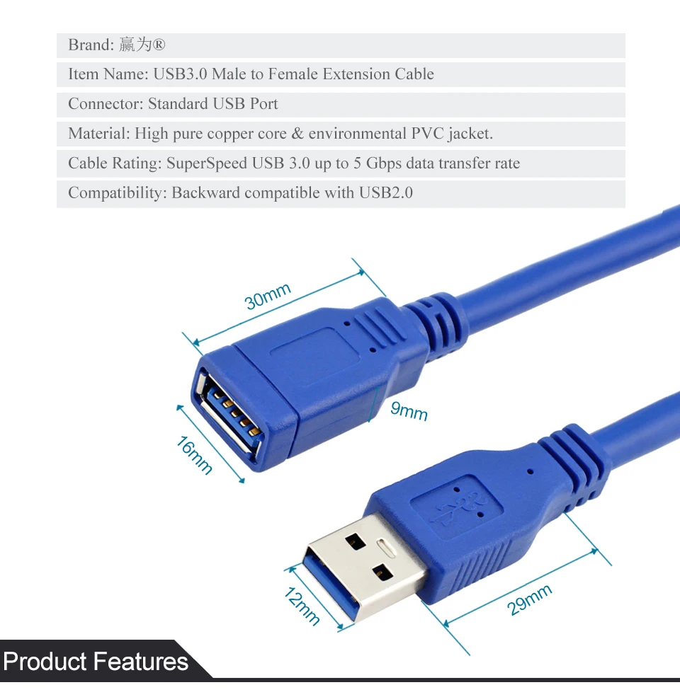 USB3.0 кабель-удлинитель USB 3,0 кабель Мужской к женскому Синхронизация данных быстрый шнур разъем для ноутбука настольный компьютер, принтер жесткий диск