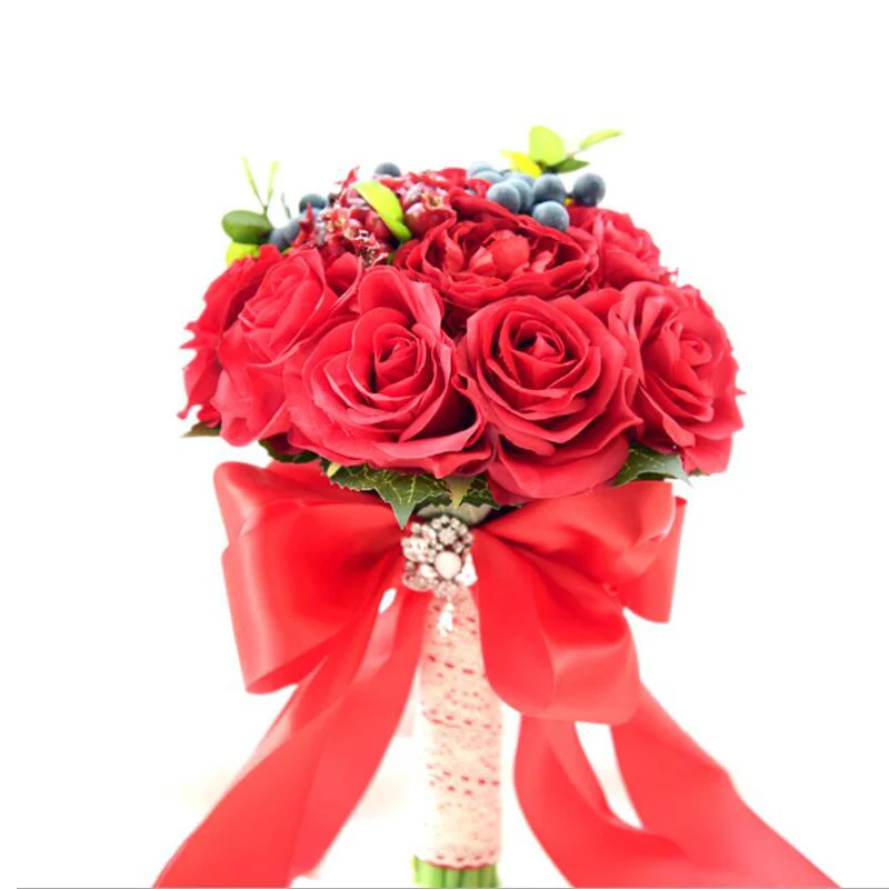 5388 Fleurs Artificielles Rose Rouge à La Main Mariée Tenant Un Bouquet De Mariage De Fleurs Pour Demoiselle Dhonneur Mariée Bouquets De Fleurs De