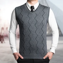 Новое поступление осенний мужской деловой классический пуловер с v-образным вырезом кашемировый шерстяной свитер жилет
