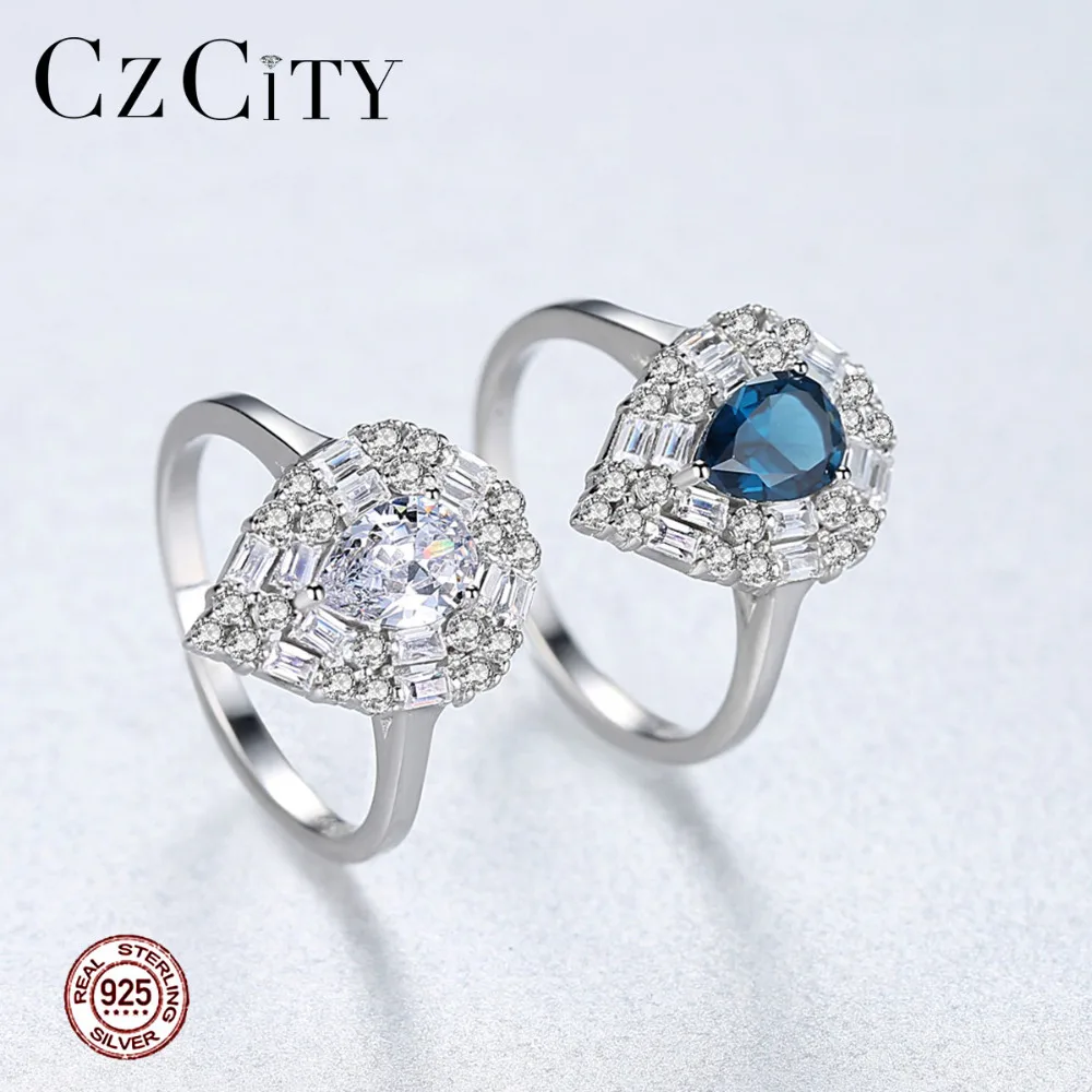 CZCITY Luxury 925 Sterling Sliver Engagement Gemstone Rings for Women Fine Jewelry WaterDrop CZ Aneis Femme Christmas Gift Bague