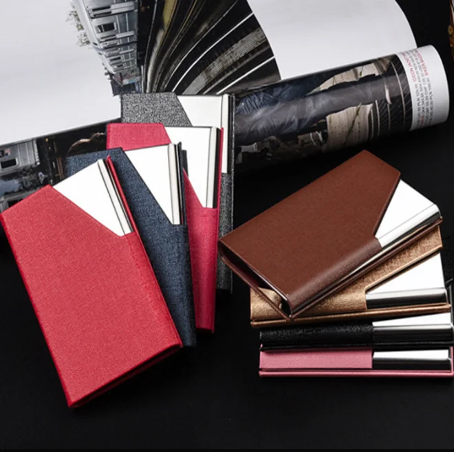 

Business ID Credit Card Holder For Women Men Fashion Brand Metal Aluminum Card Case PU Leather Porte Carte