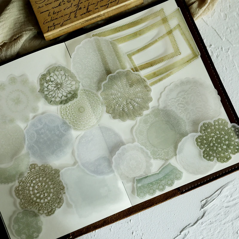 

KSCRAFT 50pcs Retro Lace Pattern Vellum Paper Stickers for Scrapbooking Happy Planner/Card Making/Journaling Project