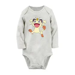 Одежда для новорожденных мальчиков и девочек с героями мультфильмов «Pokemon Meowth»; комбинезон с длинными рукавами; боди с принтом для