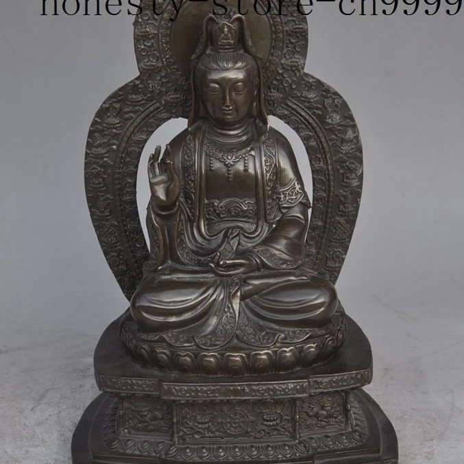 

11"tibet buddhism temple bronze seat lotus Kwan-Yin Bodhisattva Goddess statue
