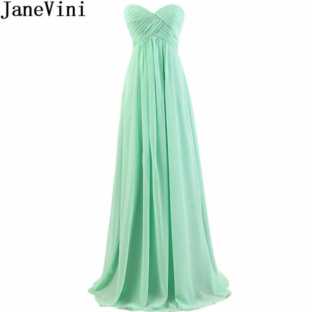 

JaneVini Simple Chiffon Bridesmaid Dress Pleat Long Dress For A Wedding Party For Woman Mint Cheap Gown Sukienka Dla Druhny 2018