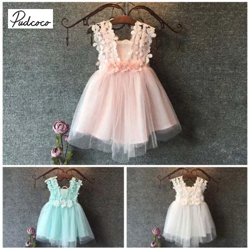 

Pudcoco 2018 Toddler Baby Girls Dress Princess Lace Flower Peals Tulle Gown Formal Party Prom Dress Sundress Outfit Clothes 2-7Y