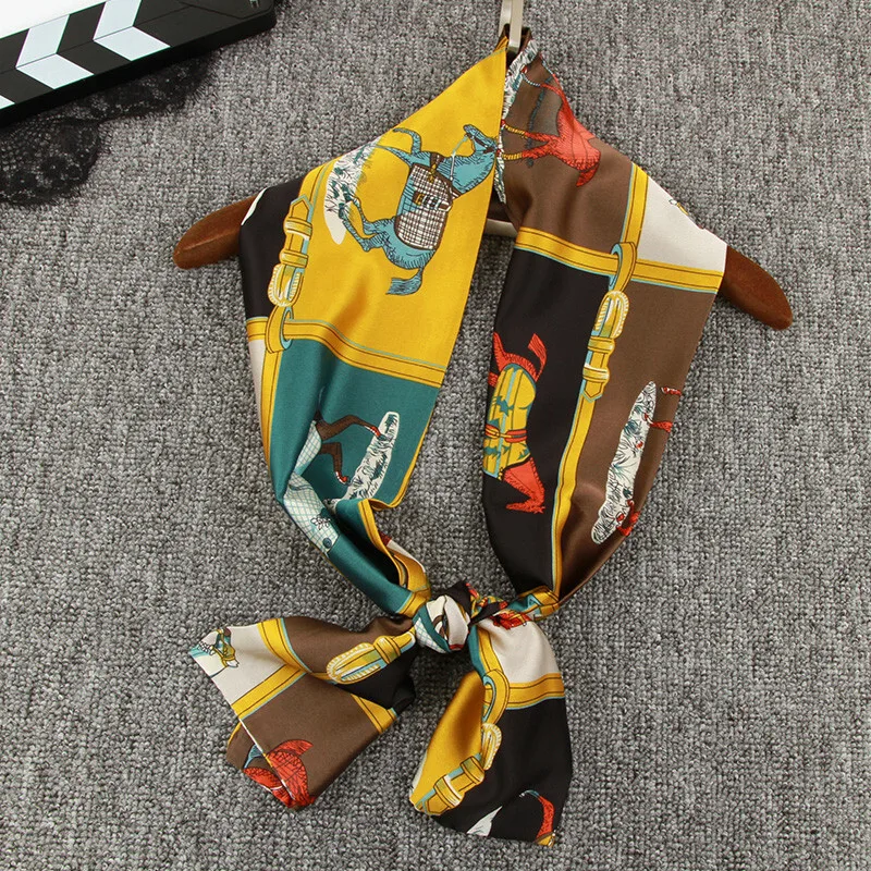 

Summer long narrow bag strip small towels tie horse design scarf women fashion ladies scarves printing female silk scarves