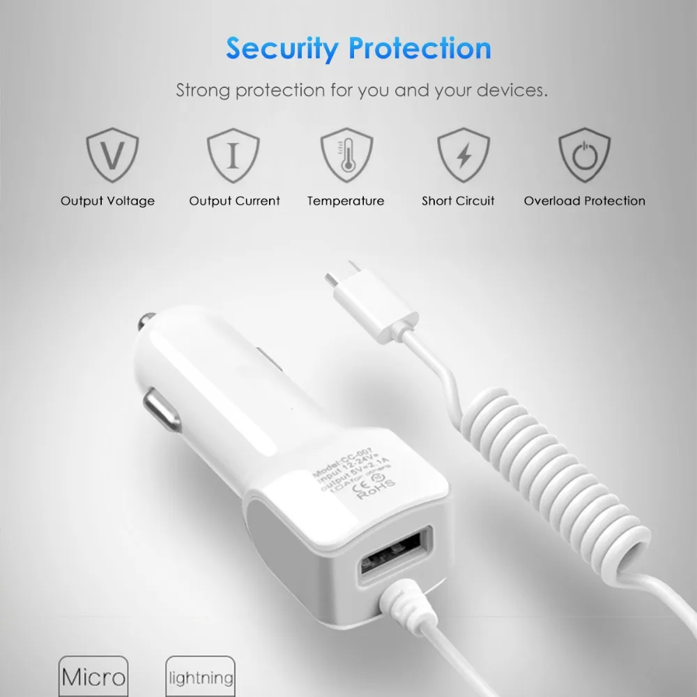 Usb порт для автомобильного зарядного устройства 2.1A Быстрая зарядка смартфонов