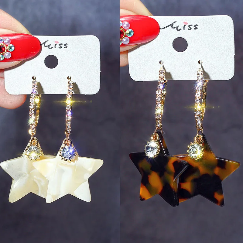 

Korean Style Gold Star Drop Earrings for Women Leopard Acrylic Star Earings Crystal Dangle Earrings Fashion Jewelry Dropshipping