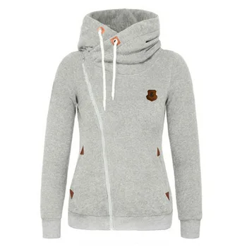

Autumn Winter Women Zipper Casual Solid Hoodies Lapel Hooded New Sweatshirts Pullovers Turn-down Collar jacket girl