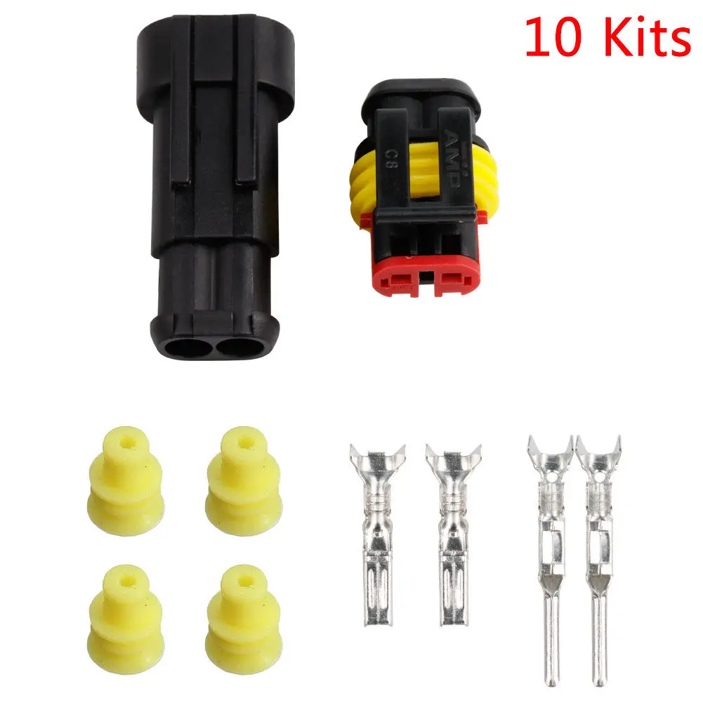 10 Kits 2 Pin Way Sealed Waterproof Electrical Wire Connector Plug Car Truck Set