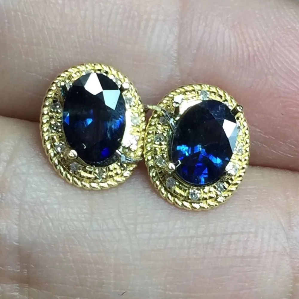 18k Gold Stud Earring Free Shipping Natural Real Sapphire Stud Earrings