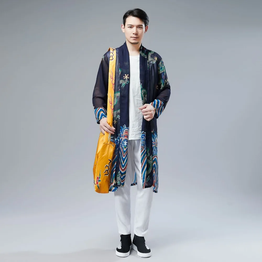 LZJN 2019 Japanese Kimono Cardigan Men Dragon Pattern Print Long Kimono Cardigan Men Thin Mens Kimono Cardigan Jacket Coat  (32)