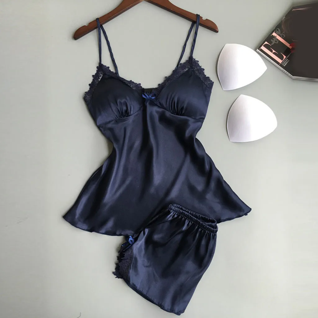 

Women Sexy Lingerie Nightwear Underwear Babydoll Short Sleepwear 2PC Set Sleep Lounge Paja ma Set Sexy Satin Sleepwear Women