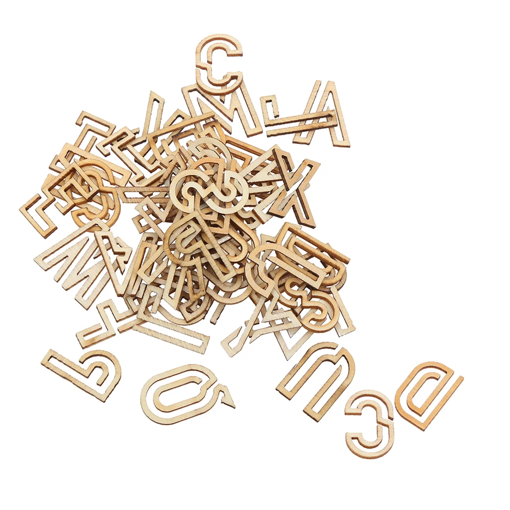 78pcs Hollow Letter Alphabet Slices Pieces Natural Wooden Embellishment Scrapbooking Craft Handmade Wedding Decorations