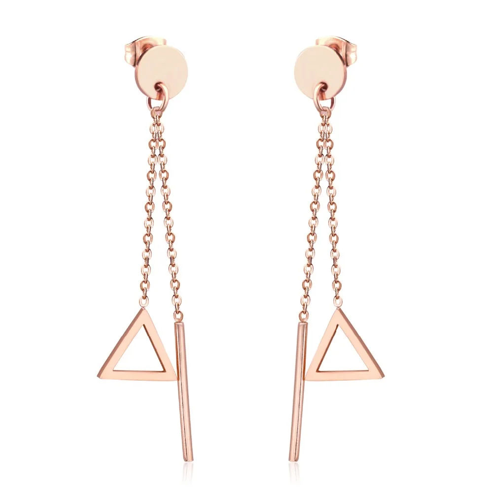 

LUXUSTEEL 2018 Fashion Rose Gold Color Triangle Pendant Drop Earrings Stainless Steel Chain Tassel Earring For Women/Girl Party