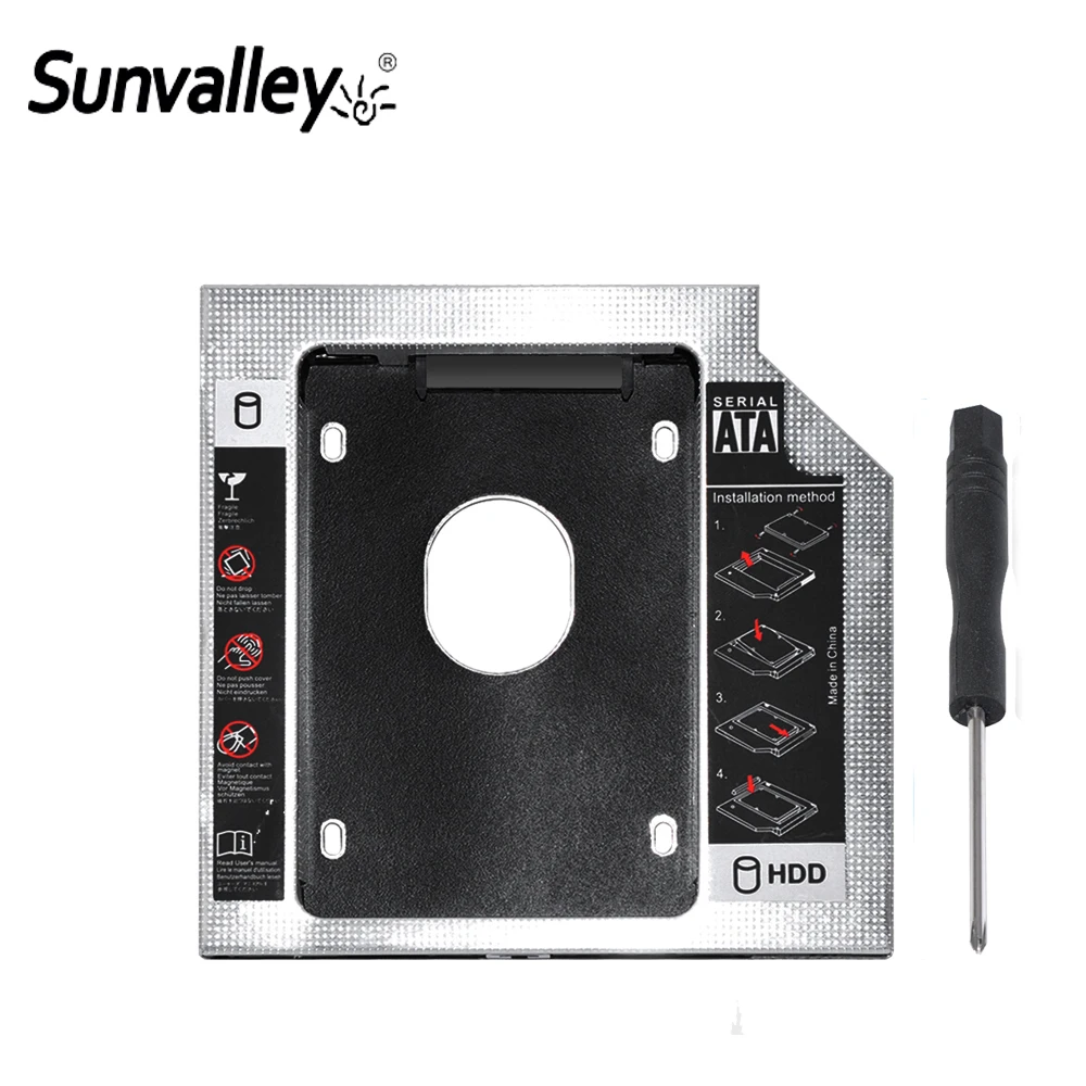 Sunvalley 12,7 мм алюминий металла материал 2nd HDD Caddy SATA 2,5 "SSD чехол для ноутбука ODD DVD/CD-ROM Optibay