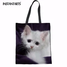 INSTANTARTS Милая кошка 3D печатная льняная переносная сумка для покупок многоразовая эко-сумка Повседневная холщовая, на одно плечо сумка продуктовые сумки