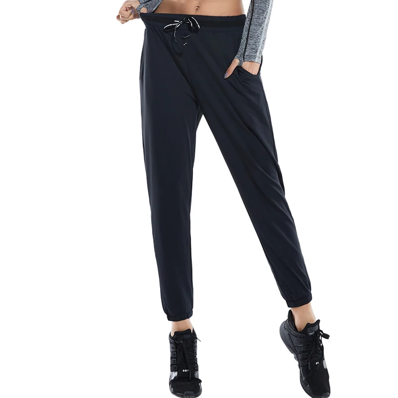 BESGO Women Loose Sports Pant Drawstring Elastic Solid Color Running Yoga Pants Full Length