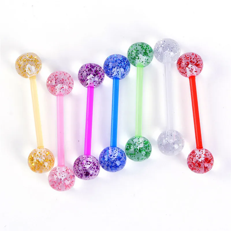 

7Pcs/Lot Fashion Luminous Glow Acrylic Tongue Rings Body Piercing Jewelry Nose Barbell Bars Party Gift