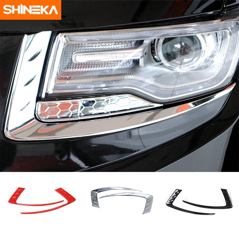 

SHINEKA Car Front Head Light Lamp Headlight Eyebrow Fog Light Cover Trim Sticker Accessories For Jeep Grand Cherokee 2014-2016