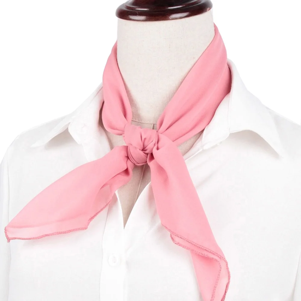 Women Mini Soft Chiffon Neck Scarf Solid Plain Multiple Color Bandana Square Neckerchief 60CM