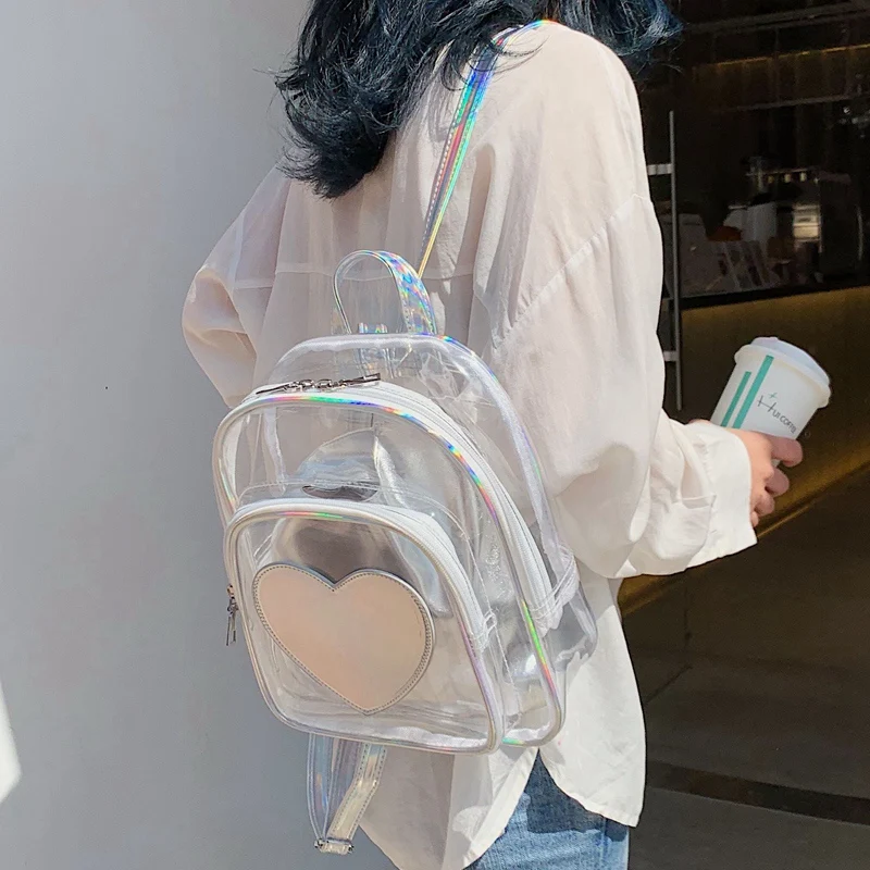 

JHD-Transparent Love Shoulder Bag Personality Colorful Children Backpack Student Bag