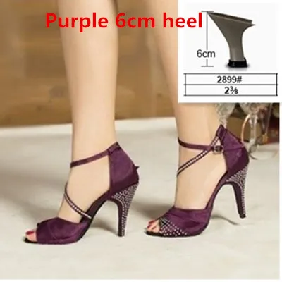 Новые женские туфли для латинских танцев для детей, Бальные танцы, бальные туфли для женщин, туфли для латинских танцев - Цвет: Purple 6cm squreheel