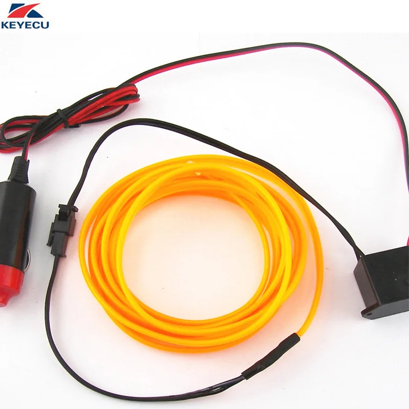 

KEYECU 2M Flexible EL Neon Glow Light Strip For Car Interior Lighting Decorative with Car Cigarette Controller (yellow)