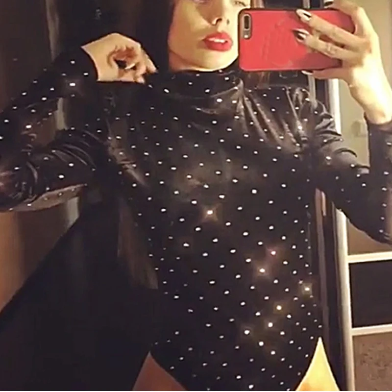 Водолазка с длинным рукавом черный алмаз бархат боди Сексуальная Bodycon