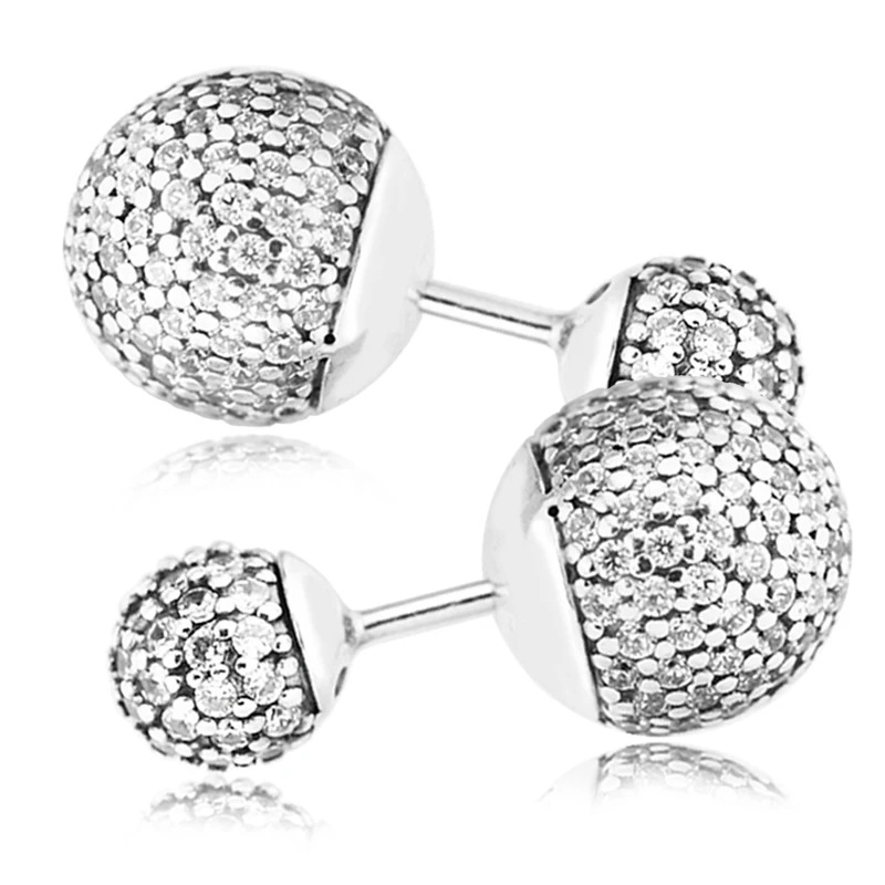 

100% Real 925 Sterling Silver Earring Pave Stud Earrings for Women Wedding Party Gift Original Jewelry Wholesale