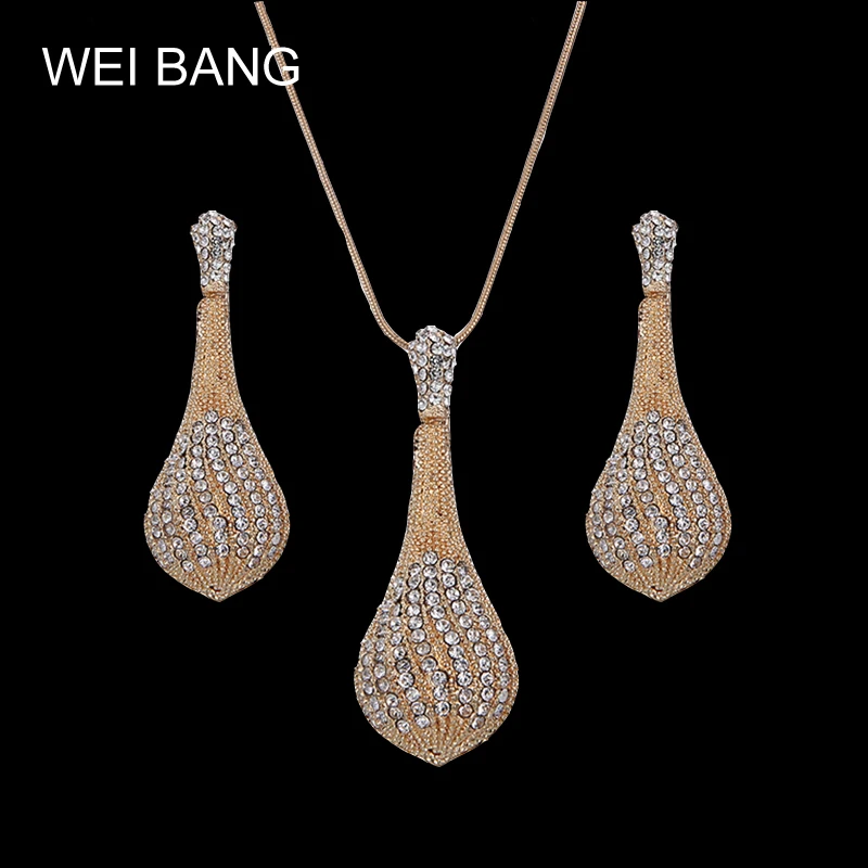

Fashion Wedding Gift Jewelry Gold Color Funny Shape Intensive Crystal Earrings Necklace Set Women Jewelry Sets