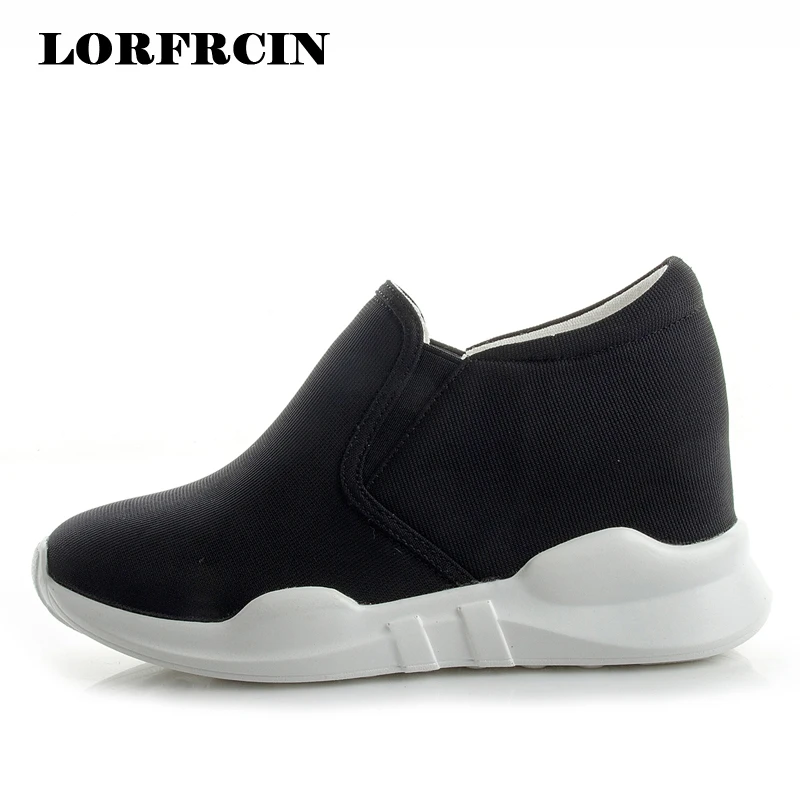 

High Quality Casual Shoes Women Hidden Heel Platform Canvas Shoes Woman Sneakers Height Increasing Ladies Loafers White Trainers
