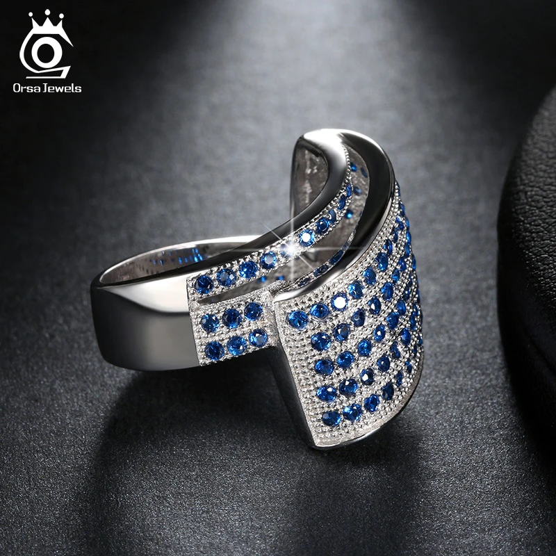 ORSA JEWELS Luxury Fashion Eco-Friendly Bridal Ring for Women Rings with Blue Micro Austrian Cubic Zirconia Wedding Jewelry OR91
