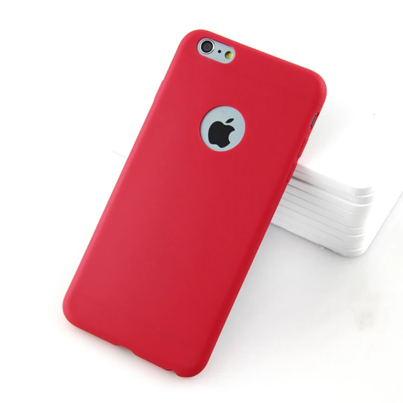 С отверстием для логотипа, силиконовый чехол для iPhone 5 5S se, 6, 6s, 7, 8 Plus, карамельный цвет, мягкий ТПУ чехол для iPhone X, XR, XS, Max, чехол для телефона - Цвет: Red