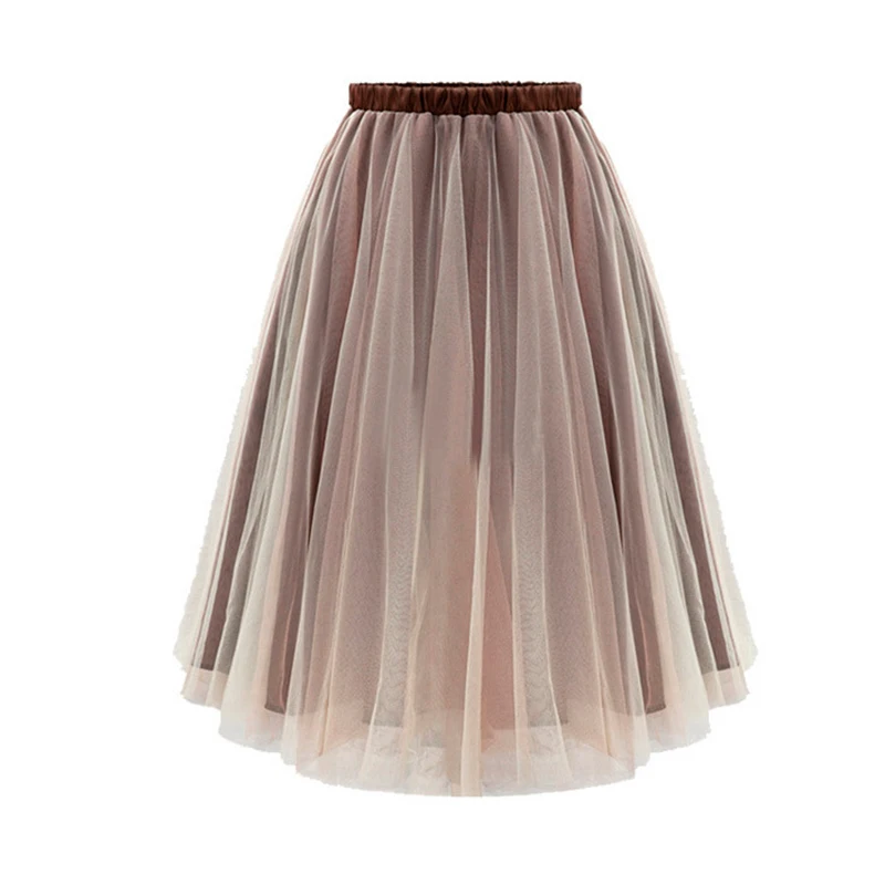 

New Puff Women Mesh Tulle Skirt High Waist Midi Knee Length Chiffon Ball Gown Plus Size Female Tutu Skirts Faldas Saias