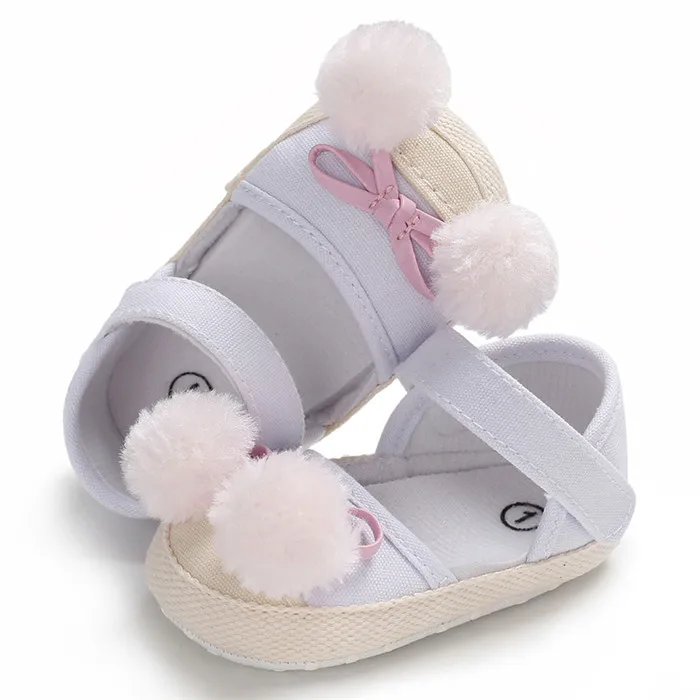 Newborn Baby Girl Garden Sandals Fur Balls Infant Soft Sole Anti slip