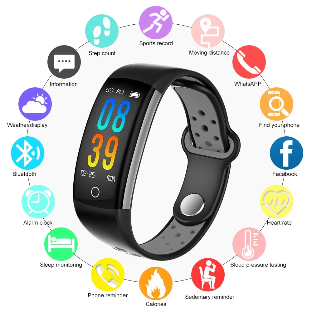 

Hangrui Q6 Smart Wristband Heart Rate Tracker Bracelet Color LCD Touch Screen Smart Watch Band PK Miband 3 Fitness Tracker
