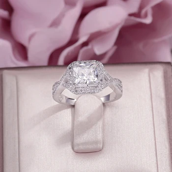

Fine Jewelry Rings For Women 100% 925 Sterling Silver Cubic Zirconia Square Stone Ring Bridal Wedding Romantic Simple Ringen