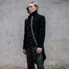 Стимпанк мужская Асимметричная Куртка Готический Фрак с Перьями Полиэстер Высокий воротник Зима Мужчины Пальто Пыли
