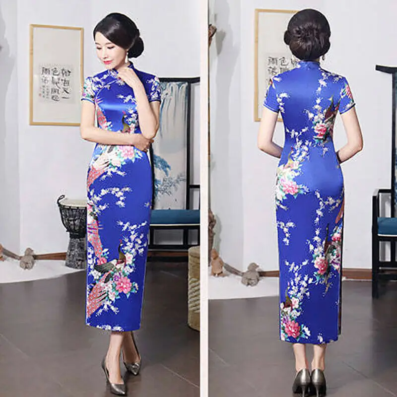 Китайские традиционные костюмы Vestito oritale Женские Длинные Cheongsam печати костюм для