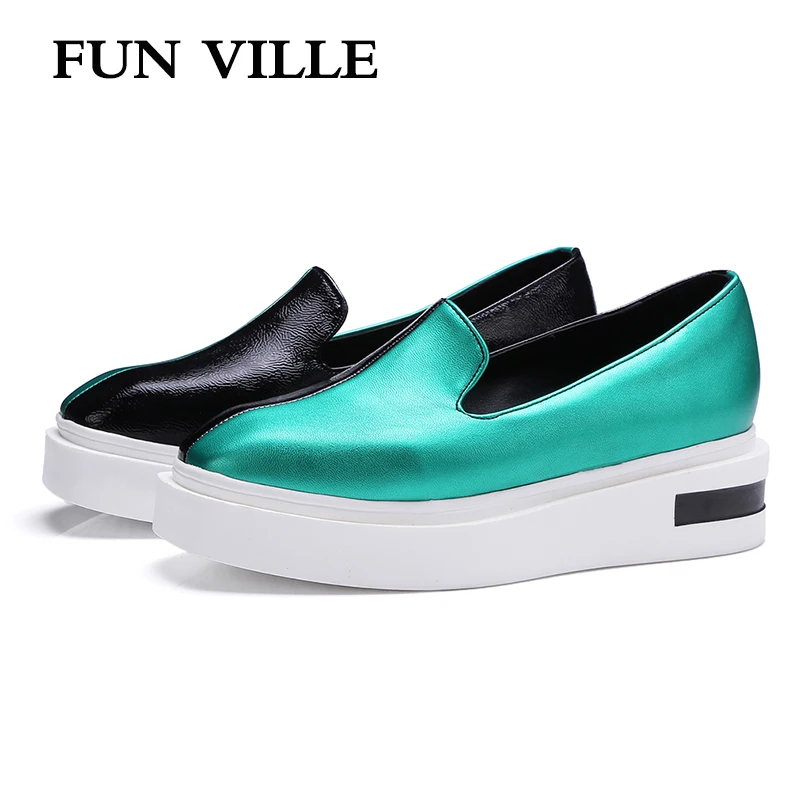 

FUN VILLE New Fashion Autumn women Flats shoe PU leather casual shoes Flat with Dress shoes Platform shoes sexy Ladies Shoes