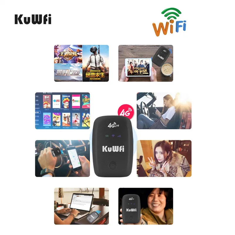 KuWFi разблокированный 4G LTE мобильный wi-fi-роутер портативный 3g/4G Wifi роутер с слотом для sim-карты поддерживает LTE FDD B1/B3/B5