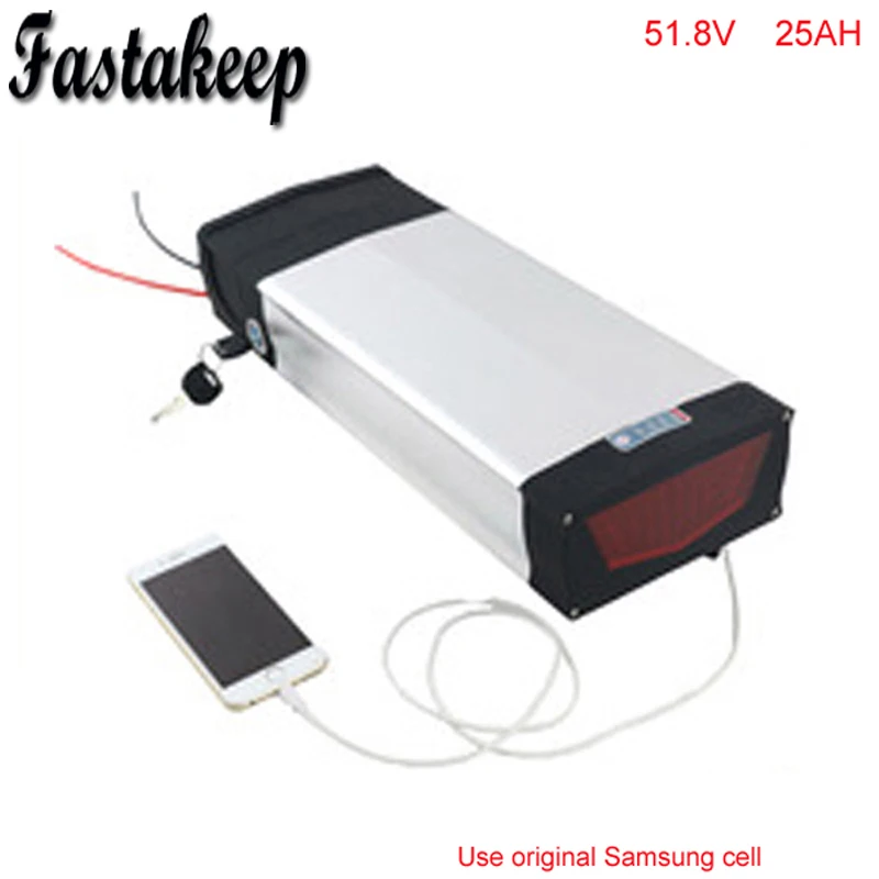 

Flat type 51.8V 25Ah bafang 1500w Rear Rack Battery 5V usb Electric Bicycle Replacement Battery with Alloy case For Samsung cell
