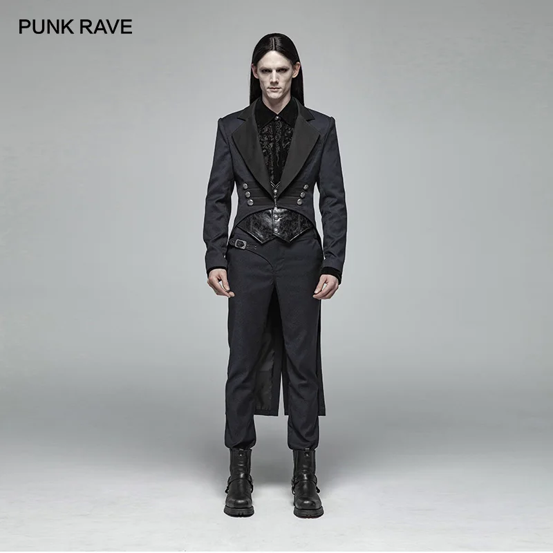 

PUNK RAVE Mens Punk Jackets Fashion Gentleman Mid-length Coat Handsome Vintage Palace Party Fork Stage Performance Mens Coats